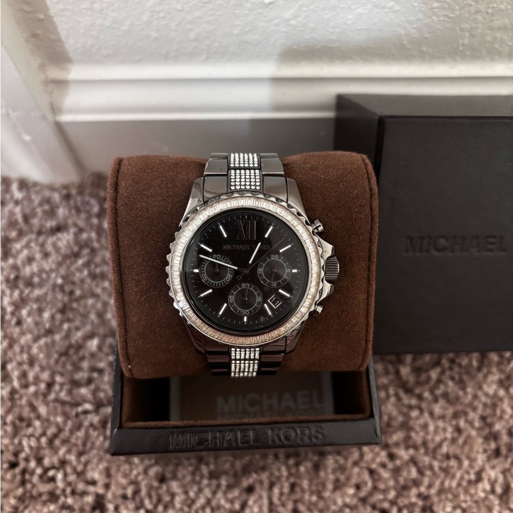 Michael Kors Silver Chronograph Watch with Black Dial
